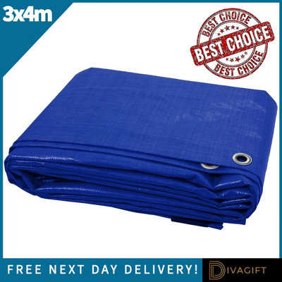 SuperGift.com Blue Heavy Duty Tarpaulin Waterproof Cover Tarp Ground Camping Sheet Tent (3Mx4M) from B&Q