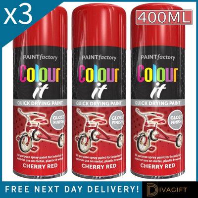 SuperGift.com 3X Colour It Cherry Red Gloss  Paint 400Ml from B&Q