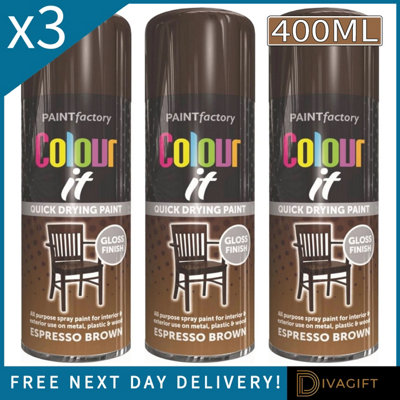 SuperGift.com 3X Colour It Espresso Brown Gloss  Paint 400Ml from B&Q