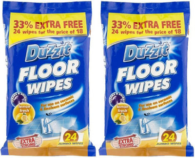 SuperGift.com 2X Duzzit Jumbo Lemon Fresh Floor Cleaning Wipes Pack Of 24 Extra Strong Disposable Mop Wipes For TilesLaminate & Sealed Wood Fl from B&Q