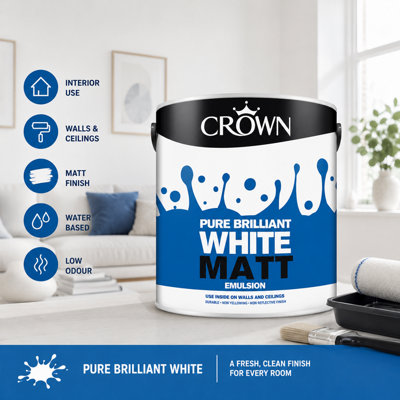 SuperGift.com Crown Matt Emulsion Pure Brilliant White Tin 2.5L from B&Q