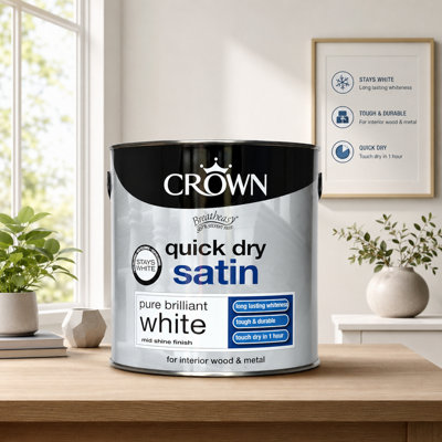 SuperGift.com Crown Quick Dry Satin Pure Brilliant White Tin 2.5L from B&Q