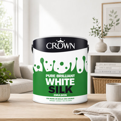 SuperGift.com Crown Vinyl Silk Emulsion Pure Brilliant White Tin 2.5L from B&Q