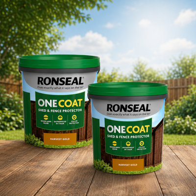 SuperGift.com 2X Ronseal One Coat Shed And Fence Protector Harvest Gold 5L from B&Q