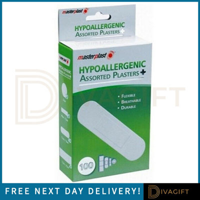 SuperGift.com 2 X Masterplast Assorted Hypoallergenic Plasters 100 Pack Sensitive Skin Adhesive Bandages For Minor CutsGrazes & First Aid Care from B&Q
