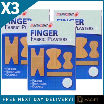 SuperGift.com 3 X Masterplast Fabric Finger Plasters 24 Pack Flexible Adhesive Bandages For Finger CutsKnuckle Protection & First Aid Care from B&Q