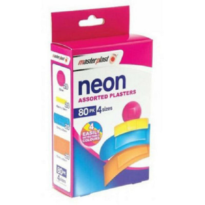 SuperGift.com 2 X Masterplast Neon Plasters 80 Pack Bright Assorted Adhesive Bandages For CutsGrazesMinor Wounds & Everyday First Aid Care from B&Q