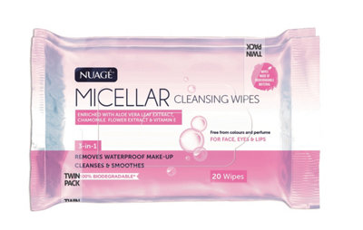 SuperGift.com 2 X Nuage 3-In-1 Micellar Cleansing Facial Wipes Twin Pack 20 Wipes Makeup RemoverFacial Cleanser & Refreshing Skincare Wipes from B&Q