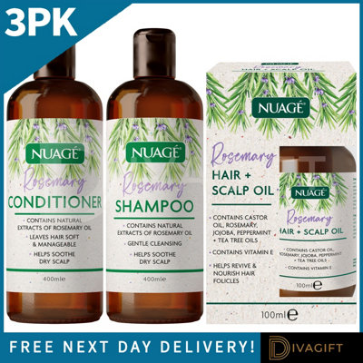 SuperGift.com Nuage Rosemary Shampoo, Conditioner & Scalp Oil Hair Care Set Nourishing Hair & Scalp Collection For Cleansing, Hydration & Health