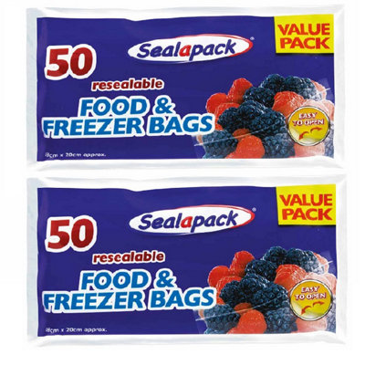 SuperGift.com 2 X Resealable Food & Freezer Bags 50 Pack Food Storage Bags For FreezingSnacksSandwichesLeftovers & Kitchen Organisation from B&Q