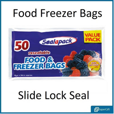SuperGift.com 4 X Resealable Food & Freezer Bags 50 Pack Food Storage Bags For FreezingSnacksSandwichesLeftovers & Kitchen Organisation from B&Q
