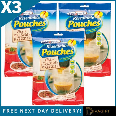 SuperGift.com 3 X Resealable Pouches Food Storage Bags For SnacksDry FoodsTravel Essentials & Kitchen Organisation from B&Q