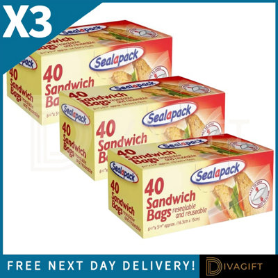 SuperGift.com 3 X Resealable Sandwich Bags 40 Pack Food Storage Bags For SandwichesSnacksLunch BoxesTravel & Kitchen Organisation from B&Q