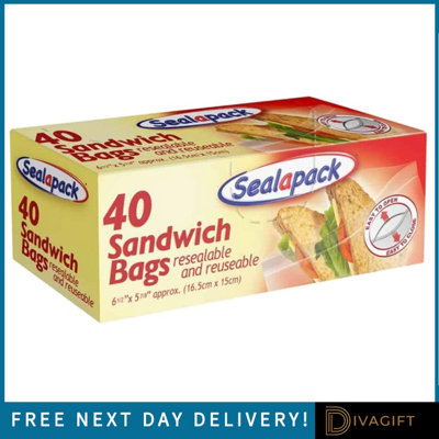 SuperGift.com 2 X Resealable Sandwich Bags 40 Pack Food Storage Bags For SandwichesSnacksLunch BoxesTravel & Kitchen Organisation from B&Q