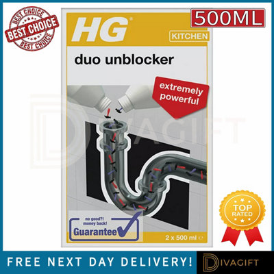 SuperGift.com 2X Hg Duo Unblocker Dual Action Drain & Plug Blockage Remover Set 2X500Ml from B&Q