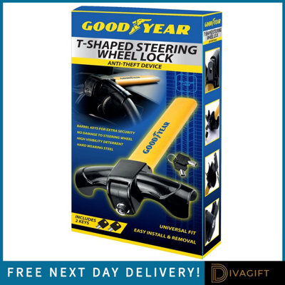 B&Q -  Goodyear T-Shape Steering Wheel Lock Heavy Duty Vehicle  Security Lock
