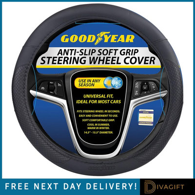 B&Q -  Goodyear Steering Wheel Cover Matt Black Universal Fit Comfort Grip Protector