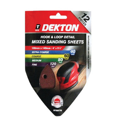 B&Q -  Dekton Hook & Loop Mixed Detail Sanding Sheets 100 X 140mm Assorted Grit For Multi-Surface Sanding