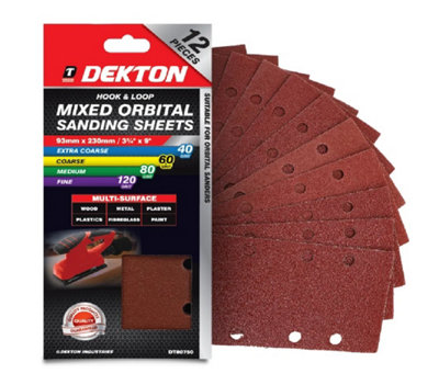 B&Q -  Dekton Hook & Loop Mixed Orbital Sanding Sheets 93 X 230mm Assorted Grit For Multi-Surface Sanding