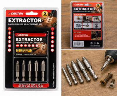 B&Q -  Dekton Damaged Screw & Bolt Extractor Set For Removing StrippedRounded & Broken Fasteners