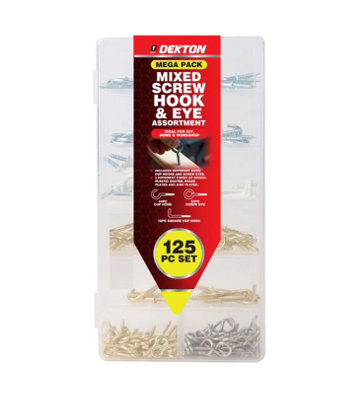 B&Q -  Dekton Mixed Screw Hook & Eye Assortment 125 Piece Steel Hooks & Eyes With Storage Case