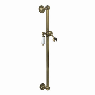 Enki Antique Brass White Ceramic Modern Traditional Bathroom Adjustable Universal Fit Swivel Bracket Shower Slider Riser Rail Kit from B&Q