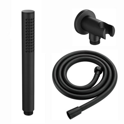 Enki Matt Black Modern Contemporary Bathroom Solid Brass Rubber Nozzle Pencil Jet Handheld Head Hose Bracket Outlet Shower Kit from B&Q