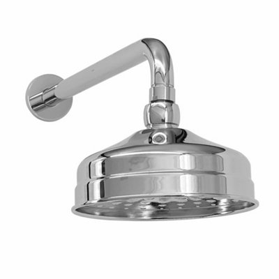 Enki Chrome Traditional Bathroom Wall Mounted Swivel Ball Joint Connector Round Power Rainfall Fixed Shower Head Mixer & Arm 150mm from B&Q