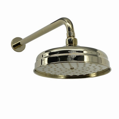 Enki Gold Traditional Bathroom Wall Mounted Swivel Ball Joint Connector Round Power Rainfall Fixed Shower Head Mixer & Arm 200mm from B&Q