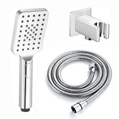 Enki Chrome Contemporary Bathroom Multi-Function Ergonomic Square Handheld Shower Head Mixer Flexible Hose & Bracket Holder Kit from B&Q