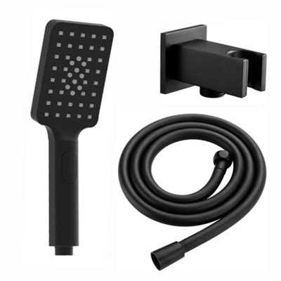 Enki Matt Black Modern Traditional Bathroom Contemporary 3-Function Square Hand Shower Head Flexible Hose & Bracket Elbow Kit from B&Q