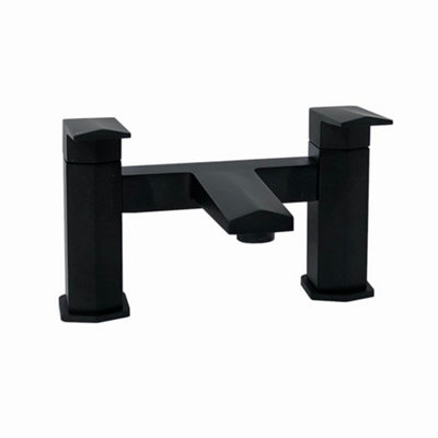 Enki Milly Matt Black Modern Scandinavian Bathroom Solid Brass Hot & Cold Hexagonal Geo Swivel Lever Handle Bath Filler Mixer Tap from B&Q
