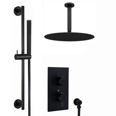 Enki Naples Round Concealed Thermostatic Shower Set Incl. Twin ValveCeiling Fixed 8" Shower HeadSlider Rail Kit In Matte Black from B&Q