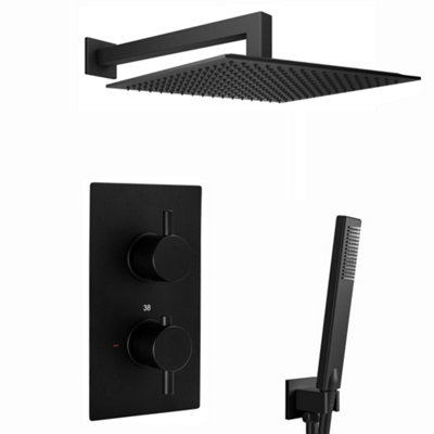 Enki Naples Square Concealed Thermostatic Shower Set Incl. Twin ValveWall Fixed 8" Shower HeadHandset Kit In Matte Black from B&Q