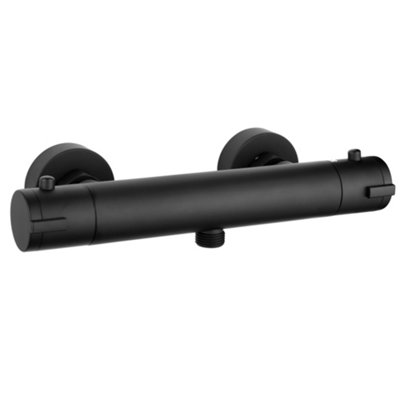 Enki Dune Matt Black Contemporary Bathroom Solid Brass Exposed Thermostatic Wall Mounted Bottom Outlet Bar Shower Mixer Valve T34 from B&Q