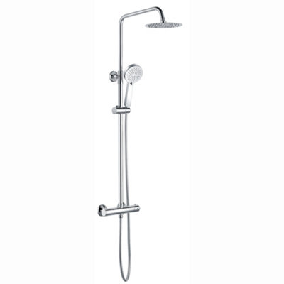 Enki Dune Chrome Modern Bathroom Brass Thermostatic Valve 2-Outlet Shower Set W/ Riser Rail Handset & Fixed Head (Diam) 200mm from B&Q
