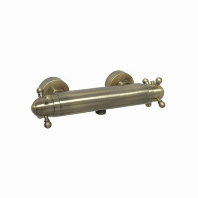 Enki Gallant Antique Brass Traditional Bathroom Wall Mounted Thermostatic Easy Install Built-In Anti-Scald Bar Shower Mixer Valve from B&Q