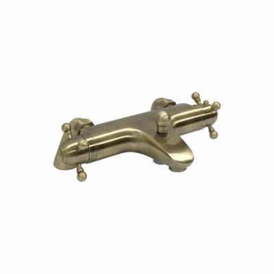 Enki Gallant Antique Brass Traditional Bathroom Deck Mounted Thermostatic Built-In Anti-Scald Bar Bath Shower Mixer Valve Tap from B&Q