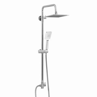 Enki Carre Chrome Square Overhead Shower Head Ultra Slim Rain Shower & Riser Kit Rg064