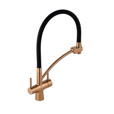 Enki Geneva Rose Gold Contemporary Kitchen Solid Brass Pull Out 3-Way Filter Swivel Spout Drip-Free Hot & Cold Sink Mixer Tap from B&Q