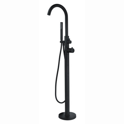Enki Zara Matt Black Contemporary Bathroom Solid Brass Thermostatic Floorstanding Bath Shower Mixer Tap W/ Round Handset Kit from B&Q