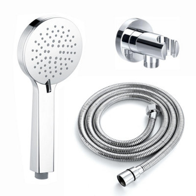 Enki Chrome Modern Bathroom Brass Multi-Function Anti-Clog Nozzles Round Handheld Shower Head Mixer W/ Hose & Wall Bracket Kit from B&Q