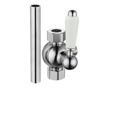 Enki Downton Chrome White Modern Traditional Bathroom Brass Ceramic Shower Diverter Valve W/ Extension Column Pipe (Diam) 18mm D07 from B&Q