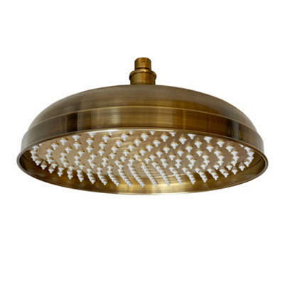 Enki Antique Brass Traditional Bathroom Easy Clean Anti-Limescale Jets Round Rainfall Power Shower Head Mixer Unit (Diam) 300mm from B&Q