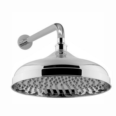 Enki Chrome Traditional Bathroom Wall Mounted Swivel Ball Joint Connector Round Power Rainfall Fixed Shower Head Mixer & Arm 300mm from B&Q