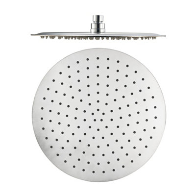 Enki Chrome Modern Bathroom Stainless Steel Single-Spray Round Ultra Slim Rainfall Fixed Power Shower Head Mixer (Diam) 300mm R28 from B&Q