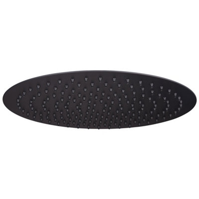 Enki Matt Black Modern Bathroom Stainless Steel Single-Spray Round Ultra Slim Rainfall Fixed Power Shower Head Mixer (Diam) 300mm from B&Q