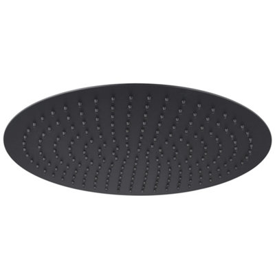 Enki Matt Black Modern Bathroom Stainless Steel Single-Spray Round Ultra Slim Rainfall Fixed Power Shower Head Mixer (Diam) 400mm from B&Q