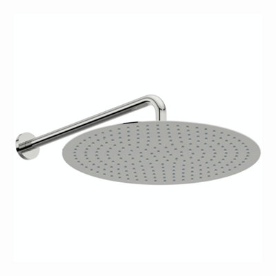Enki Chrome Contemporary Bathroom Stainless Steel Wall Mounted Ultra Slim Fixed Rainfall Round Power Shower Head (Diam) 400mm from B&Q