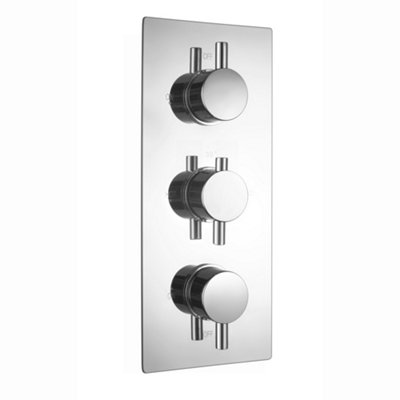 Enki Naples Chrome Silver Modern Bathroom Brass Concealed Thermostatic Wall Mounted Round 2-Outlet Triple Valve Shower Mixer Unit from B&Q
